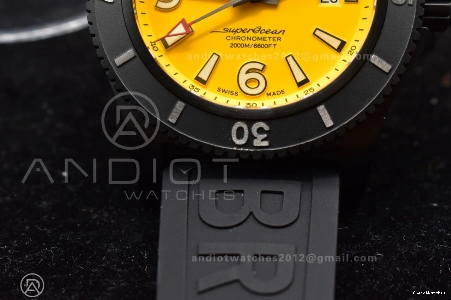 Bezel 1:1 Edition GoAnywhere Rubber on Black A Yellow 44 Dial Best Strap TF Automatic 1175 Superocean Black 0322